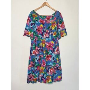 Vintage 80s 90s Floral House Dress Muumuu 3X Cotton Retro Tropical Grannycore